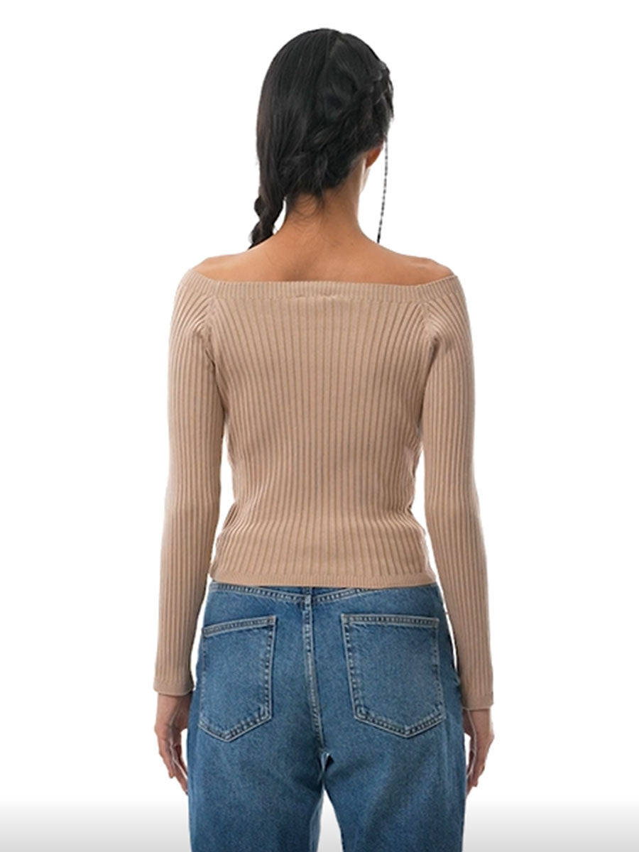 Beige Woman Long Sleeve Blouse