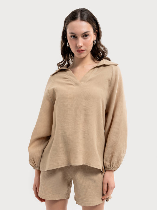 Beige Woman Long Sleeve Shirt