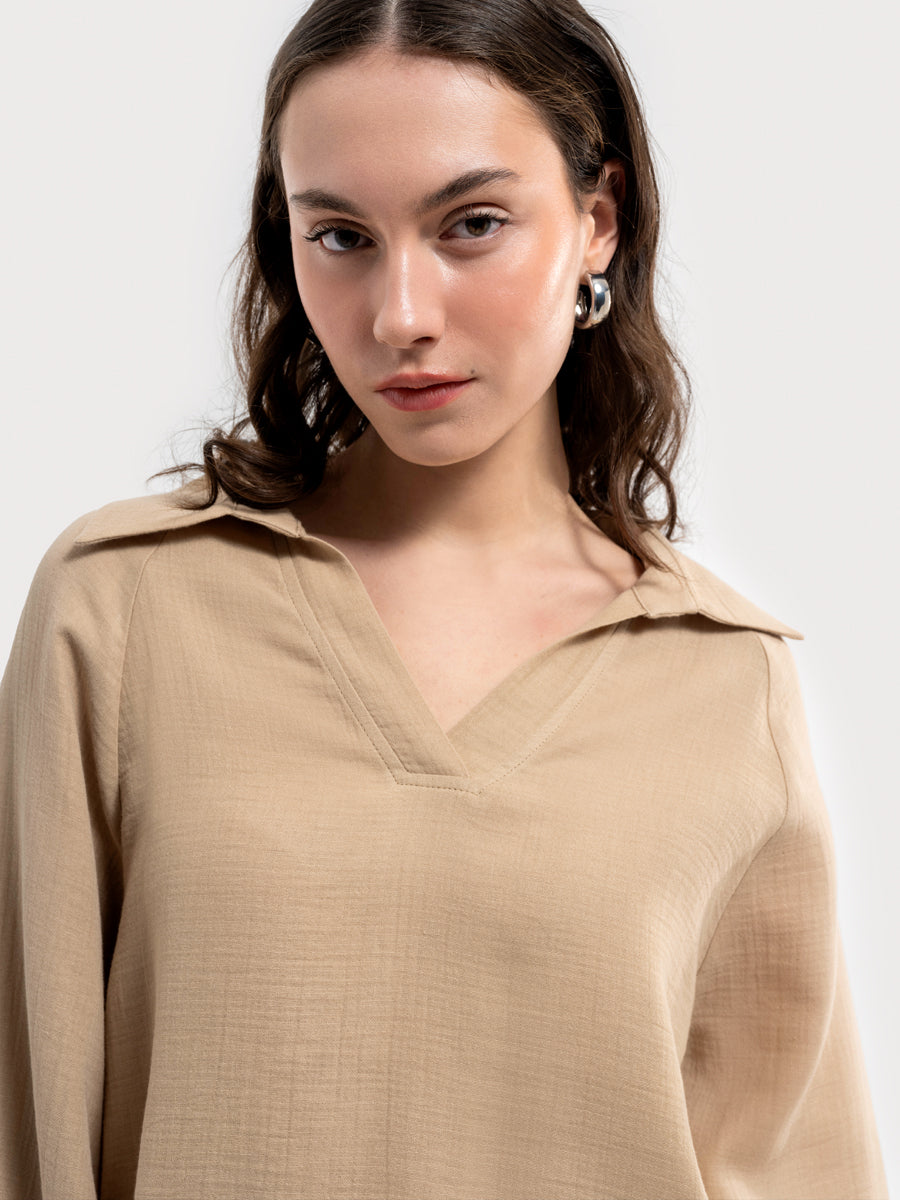 Beige Woman Long Sleeve Shirt
