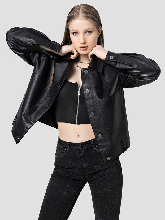 Loose Fit Women's Coat Pu